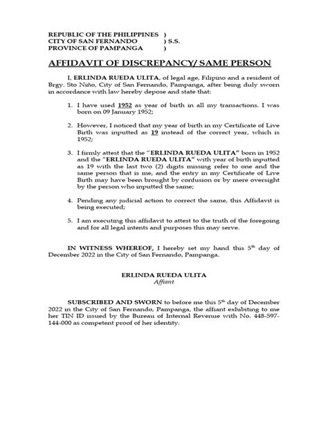 affidavit of discrepancy price|Affidavit of Discrepancy (for one and the same person).